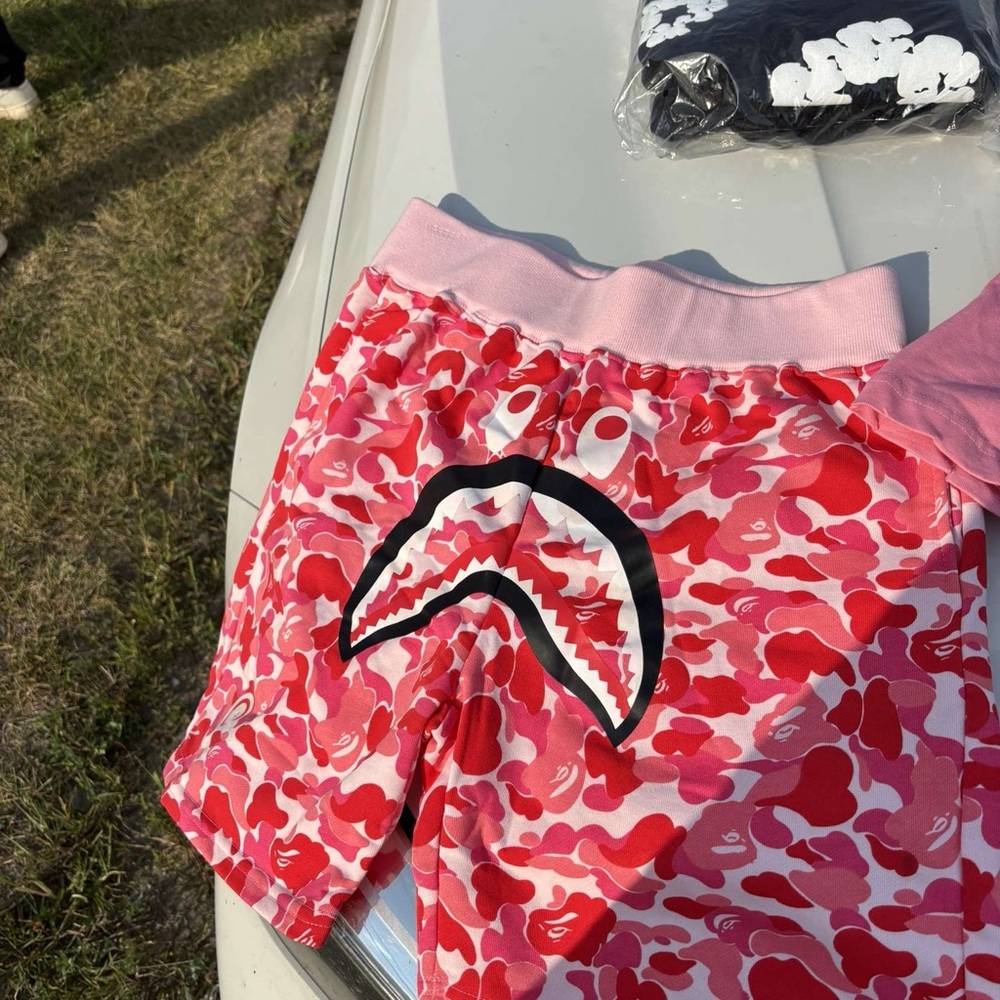 Bape Pink and Red Camo Cargo Shorts
